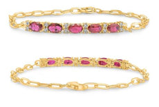 1.60CT DIAMOND & AAA RUBY 14KT YELLOW GOLD 3D OVAL & ROUND CUFF BANGLE BRACELET
