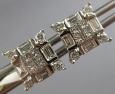ESTATE LARGE 1CT DIAMOND 14K WHITE GOLD INVISIBLE SQUARE SCREWBACK STUD EARRINGS