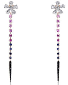 1.37CT WHITE & BLACK DIAMOND & MULTI COLOR SAPPHIRE 14KT ROSE GOLD FUN EARRINGS