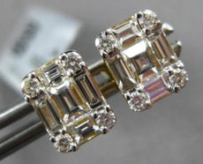 .97CT DIAMOND 18K YELLOW GOLD ROUND & BAGUETTE CLUSTER INVISIBLE SQUARE EARRINGS