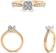 .27CT DIAMOND 14KT WHITE & ROSE GOLD CUSHION & ROUND SEMI MOUNT ENGAGEMENT RING