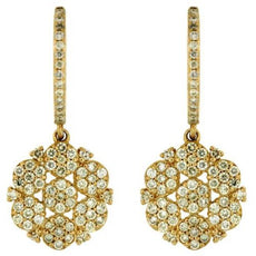ESTATE .84CT DIAMOND 14KT YELLOW GOLD 3D MULTI FLOWER PAVE FUN HANGING EARRINGS