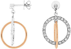 .45CT DIAMOND 14KT WHITE & ROSE GOLD ROUND DOUBLE CIRCULAR CRISS CROSS EARRINGS