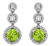 1.45CT DIAMOND & AAA PERIDOT 14KT WHITE GOLD ROUND FLOWER FUN HANGING EARRINGS