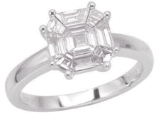 .89CT DIAMOND 18KT WHITE GOLD 3D MULTI BAGUETTE OCTAGON ILLUSION ENGAGEMENT RING