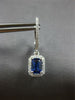 1.32CT DIAMOND & AAA SAPPHIRE 14KT WHITE GOLD EMERALD CUT HALO HANGING EARRINGS