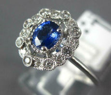 ANTIQUE .52CT DIAMOND & AAA SAPPHIRE 18K WHITE GOLD OVAL & ROUND FLOWER FUN RING