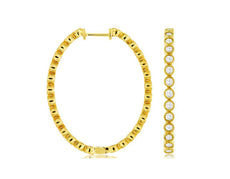 1.0CT DIAMOND 14K YELLOW GOLD ROUND FILIGREE OVAL MILGRAIN HOOP HANGING EARRINGS