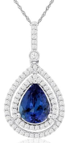 2.0CT DIAMOND & AAA TANZANITE 14K WHITE GOLD PEAR SHAPE & ROUND FLOATING PENDANT