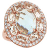 LARGE 4.6CT DIAMOND & AAA AQUAMARINE 14KT ROSE GOLD OVAL & ROUND FLOWER FUN RING