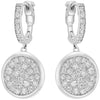 1.42CT DIAMOND 18KT WHITE GOLD 3D CLUSTER CIRCULAR FUN HUGGIE HANGING EARRINGS