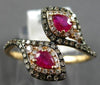 .73CT WHITE & MOCHA DIAMOND & AAA RUBY 14KT ROSE GOLD CRISS CROSS SNAKE FUN RING