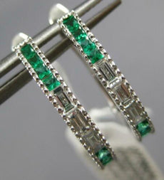 .53CT DIAMOND & AAA EMERALD 18K WHITE GOLD FILIGREE OVAL HUGGIE HANGING EARRINGS