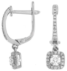 .35CT DIAMOND 14K WHITE GOLD 3D PRINCESS & ROUND HALO LEVERBACK HANGING EARRINGS