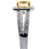 1.54CT WHITE & FANCY YELLOW DIAMOND 18K 2 TONE GOLD CUSHION HALO ENGAGEMENT RING