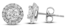 ESTATE 1.02CT DIAMOND 14KT WHITE GOLD 3D CLASSIC ROUND HALO FLOWER STUD EARRINGS