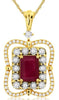 1.35CT DIAMOND & AAA RUBY 14KT YELLOW GOLD 3D EMERALD CUT & ROUND FLOWER PENDANT
