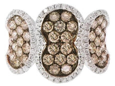 2.54CT WHITE & MOCHA DIAMOND 14K WHITE GOLD PAST PRESENT FUTURE CLUSTER FUN RING