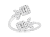 .60CT DIAMOND 14KT WHITE GOLD ROUND & BAGUETTE SQUARE CRISS CROSS LEAF LOVE RING