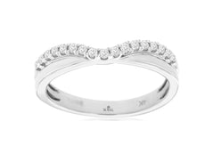 ESTATE .19CT DIAMOND 14KT WHITE GOLD 3D CLASSIC ROUND V SHAPE ANNIVERSARY RING