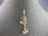 ESTATE LARGE .40CT DIAMOND 14K TRI COLOR GOLD 3D DOUBLE BUTTERFLY PENDANT #27679