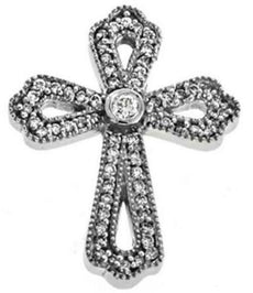 .41CT DIAMOND 14K WHITE GOLD 3D OPEN FILIGREE PAVE FLORAL CROSS FLOATING PENDANT