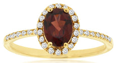 1.07CT DIAMOND & AAA GARNET 14K YELLOW GOLD 3D OVAL & ROUND HALO FRIENDSHIP RING