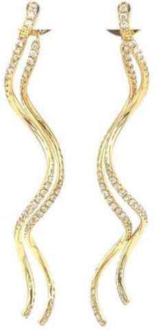 ESTATE LARGE 1.81CT DIAMOND 18K YELLOW GOLD 3D DOUBLE SWIRL FUN HANGING EARRINGS