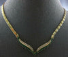 LARGE & LONG 2.60CT DIAMOND & AAA EMERALD 14KT YELLOW GOLD V SHAPE LOVE NECKLACE