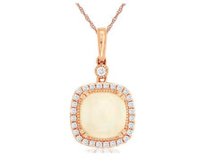 1.58CT DIAMOND & AAA OPAL 14KT ROSE GOLD CUSHION HALO FILIGREE FLOATING PENDANT