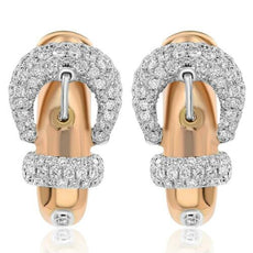 LARGE .84CT DIAMOND 18KT WHITE & ROSE GOLD 3D BELT FUN CLIP ON HANGING EARRINGS