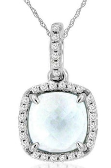 1.32CT DIAMOND & AAA AQUAMARINE 14KT WHITE GOLD CUSHION & ROUND FLOATING PENDANT