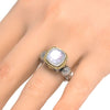 ESTATE AAA MOTHER OF PEARL 18K YELLOW GOLD & 925 SILVER SQUARE FILIGREE FUN RING