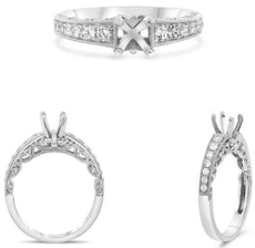 .45CT DIAMOND 14K WHITE GOLD ROUND 4 PRONG GRADUATING SEMI MOUNT ENGAGEMENT RING