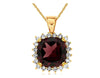 5.05CT DIAMOND & AAA GARNET 14KT YELLOW GOLD 3D CUSHION & ROUND FLOATING PENDANT