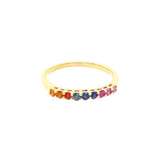 .34CT AAA MULTI COLOR SAPPHIRE 18KT YELLOW GOLD SHARED PRONG SEMI ETERNITY RING