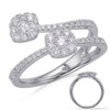 ESTATE .67CT DIAMOND 14K WHITE GOLD 3D DOUBLE FLOWER SQUARE CRISS CROSS FUN RING