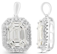 .94CT DIAMOND 14KT WHITE GOLD 3D ROUND & BAGUETTE INVISIBLE OCTAGON HALO PENDANT