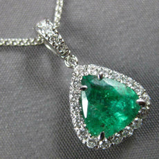 1.58CT DIAMOND & AAA EMERALD 14K WHITE GOLD 3D TRILLION & ROUND FLOATING PENDANT