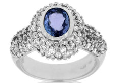 2.30CT DIAMOND AAA TANZANITE 14K WHITE GOLD CLASSIC OVAL & ROUND ENGAGEMENT RING