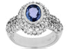 2.30CT DIAMOND AAA TANZANITE 14K WHITE GOLD CLASSIC OVAL & ROUND ENGAGEMENT RING