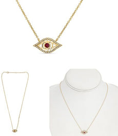 .18CT DIAMOND & AAA RUBY 14KT YELLOW GOLD 3D ROUND LUCKY ADJUSTABLE FUN NECKLACE
