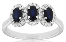 1.15CT DIAMOND & AAA SAPPHIRE 14KT WHITE GOLD OVAL & ROUND HALO ANNIVERSARY RING