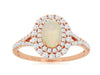 1.0CT DIAMOND & AAA OPAL 14KT ROSE GOLD OVAL & ROUND DOUBLE HALO FLOWER FUN RING