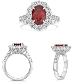 4.36CT DIAMOND & AAA RUBY PLATINUM OVAL & ROUND PRINCESS DIANA ENGAGEMENT RING