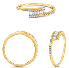 .22CT DIAMOND 14KT YELLOW GOLD 3D CLASSIC ROUND & BAGUETTE CRISS CROSS LOVE RING