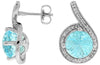 5.72CT DIAMOND & AAA BLUE TOPAZ 14K WHITE GOLD ROUND SWIRL HALO HANGING EARRINGS