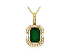 1.87CT DIAMOND & AAA EMERALD 14KT YELLOW GOLD ROUND & BAGUETTE OCTAGON PENDANT