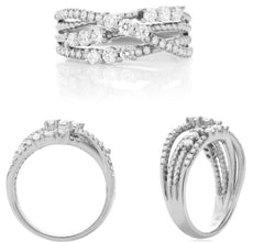 .69CT DIAMOND 14KT WHITE GOLD 3D ROUND PAST PRESENT FUTURE MULTI ROW LOVE RING