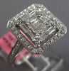 LARGE .92CT DIAMOND 18K WHITE GOLD ROUND & BAGUETTE CLUSTER SQUARE OCTAGON RING